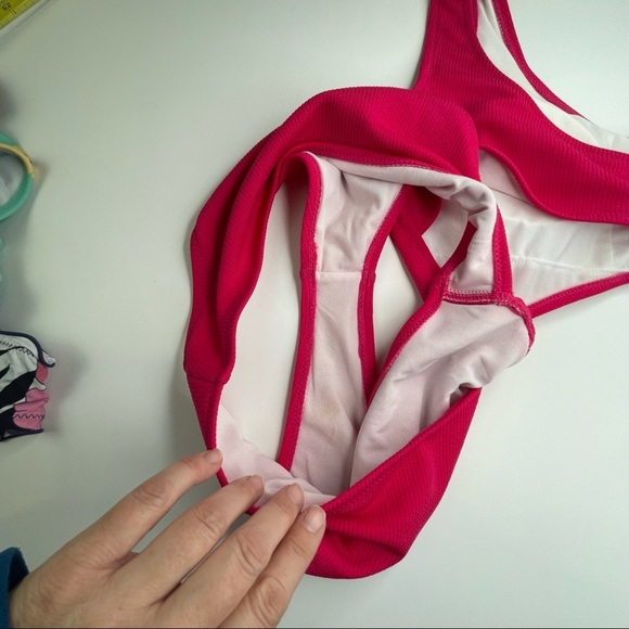 Shade & Shore One Shoulder Cut Out Ribbed One Piece Swim Pink S - Picture 8 of 14